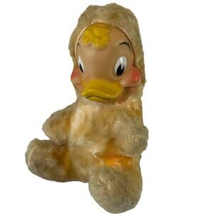 Vintage 1950’s My Toy MCM Rubber Face Yellow Plush Duck, stuffed animal 8"